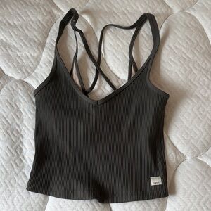 Vuori Ribbed Cropped Tank - Olive Brown